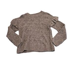 Old Navy Size Small Gray Pointelle Ruffle Sleeve Wool Blend Sweater